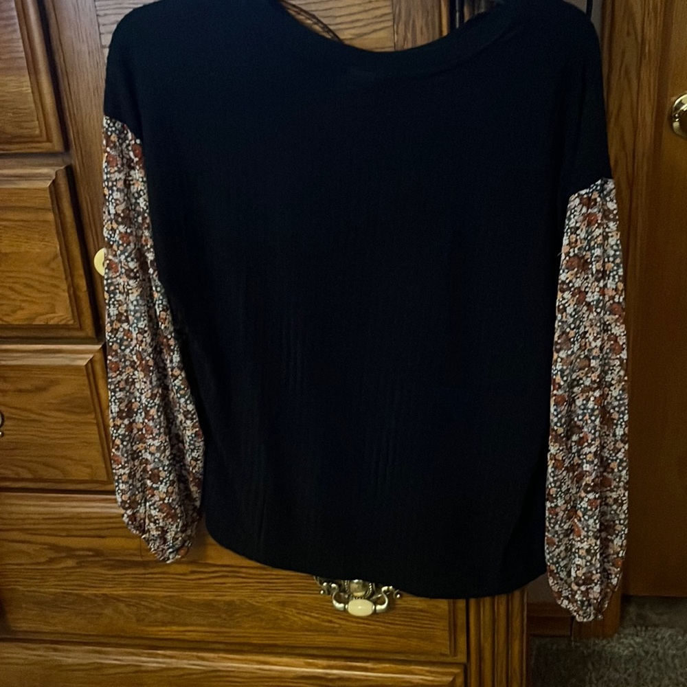 Nice soft sweater with sheer sleeves flower, pattern, dress up dress down